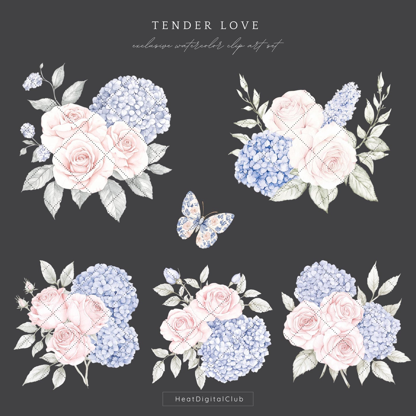 Tender Love - Valentines Day Floral Arrangements, Pink Roses, Grandmillennial | 12 PNG