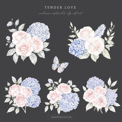 Tender Love - Valentines Day Floral Arrangements, Pink Roses, Grandmillennial | 12 PNG