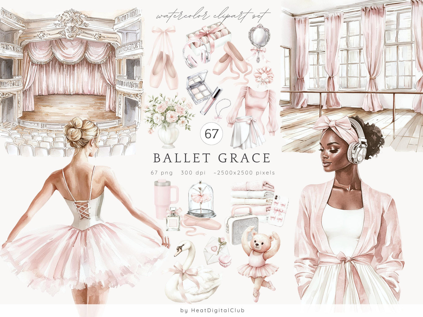 Ballet Grace - Pink Ballerina Clipart Set | 67 PNG