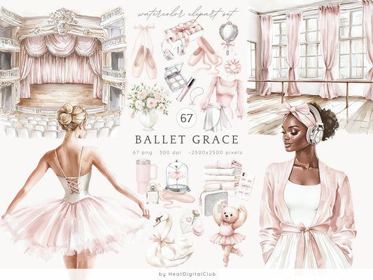 Ballet Grace - Pink Ballerina Clipart Set | 67 PNG