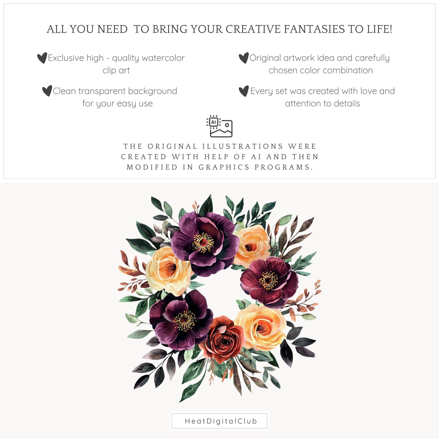 Dark Blooms - Floral Arrangements Clipart, Elegant Flowers, Gothic | 12 PNG