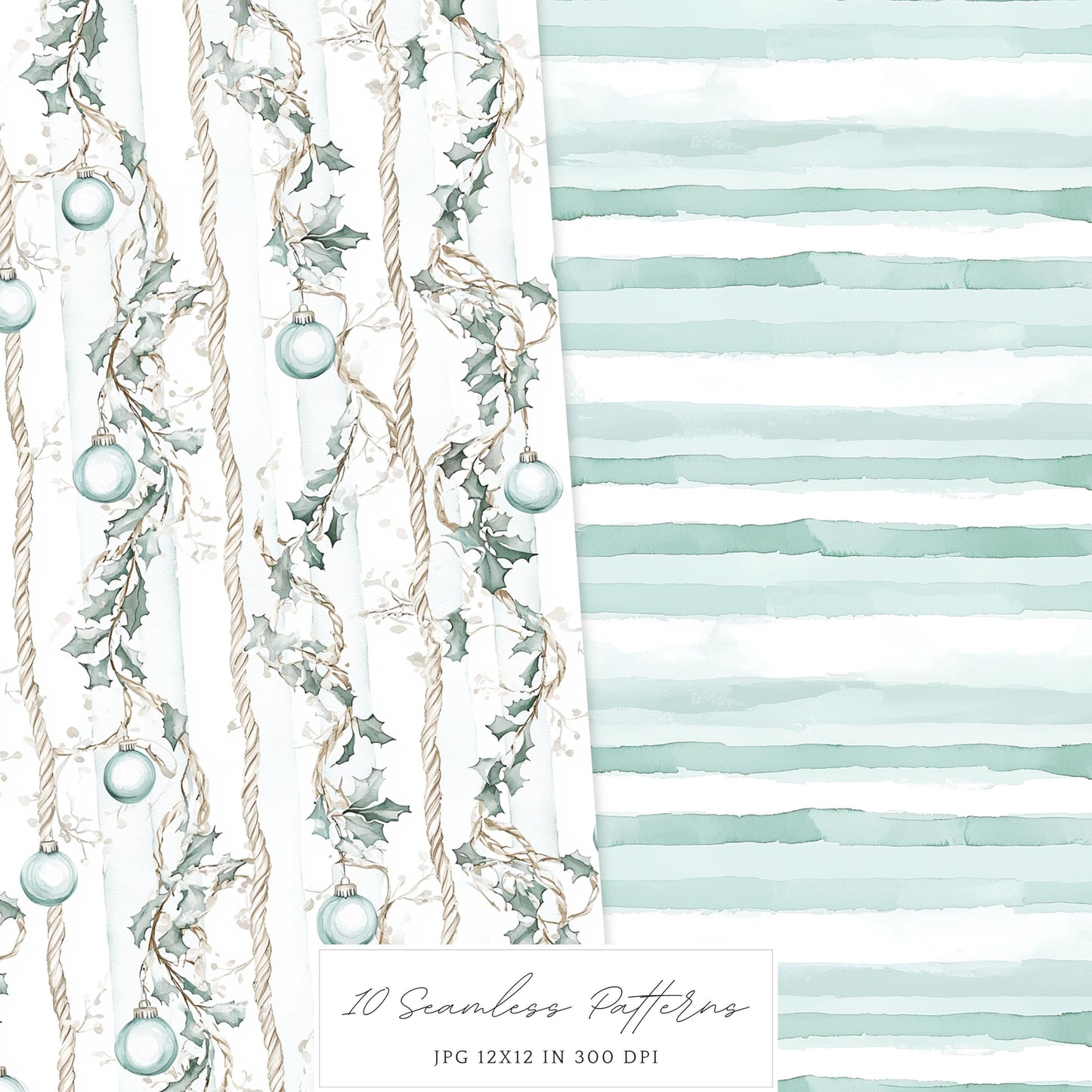 Coastal Holidays - Seamless Patterns, Ocean, Christmas | 10 JPEG