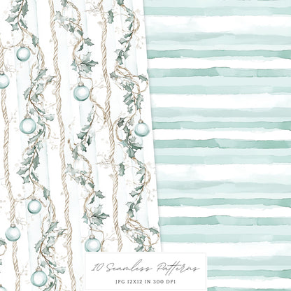 Coastal Holidays - Seamless Patterns, Ocean, Christmas | 10 JPEG