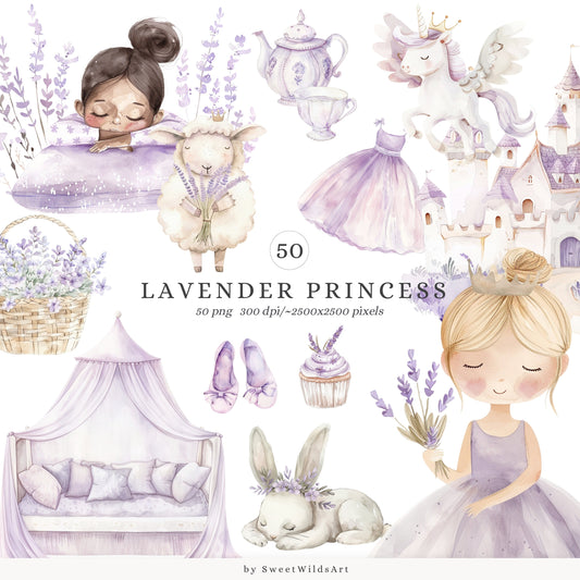 Lavender Princess - Princess Clipart, Unicorn, Pony, Cute Girls | 50 PNG