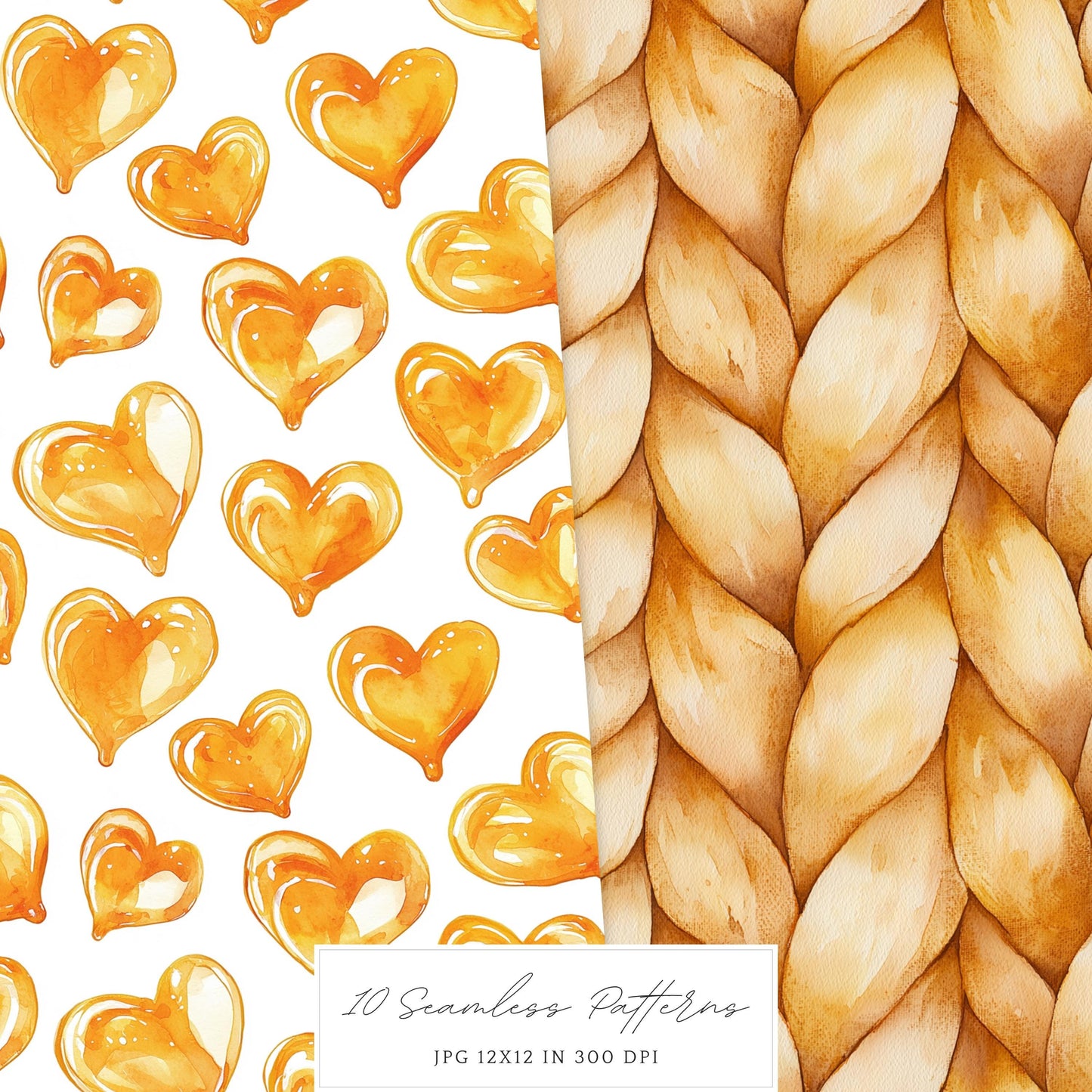 Caramel Love - Valentines Day Seamless Patterns, Romantic | 10 JPEG