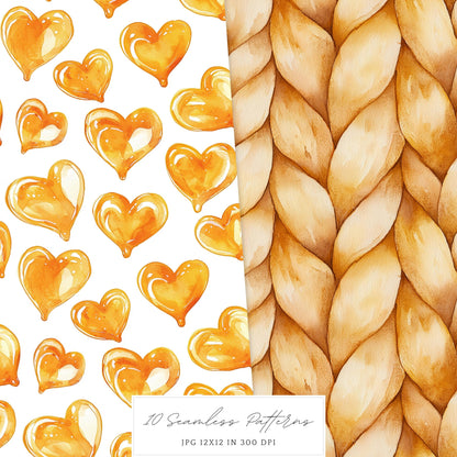 Caramel Love - Valentines Day Seamless Patterns, Romantic | 10 JPEG