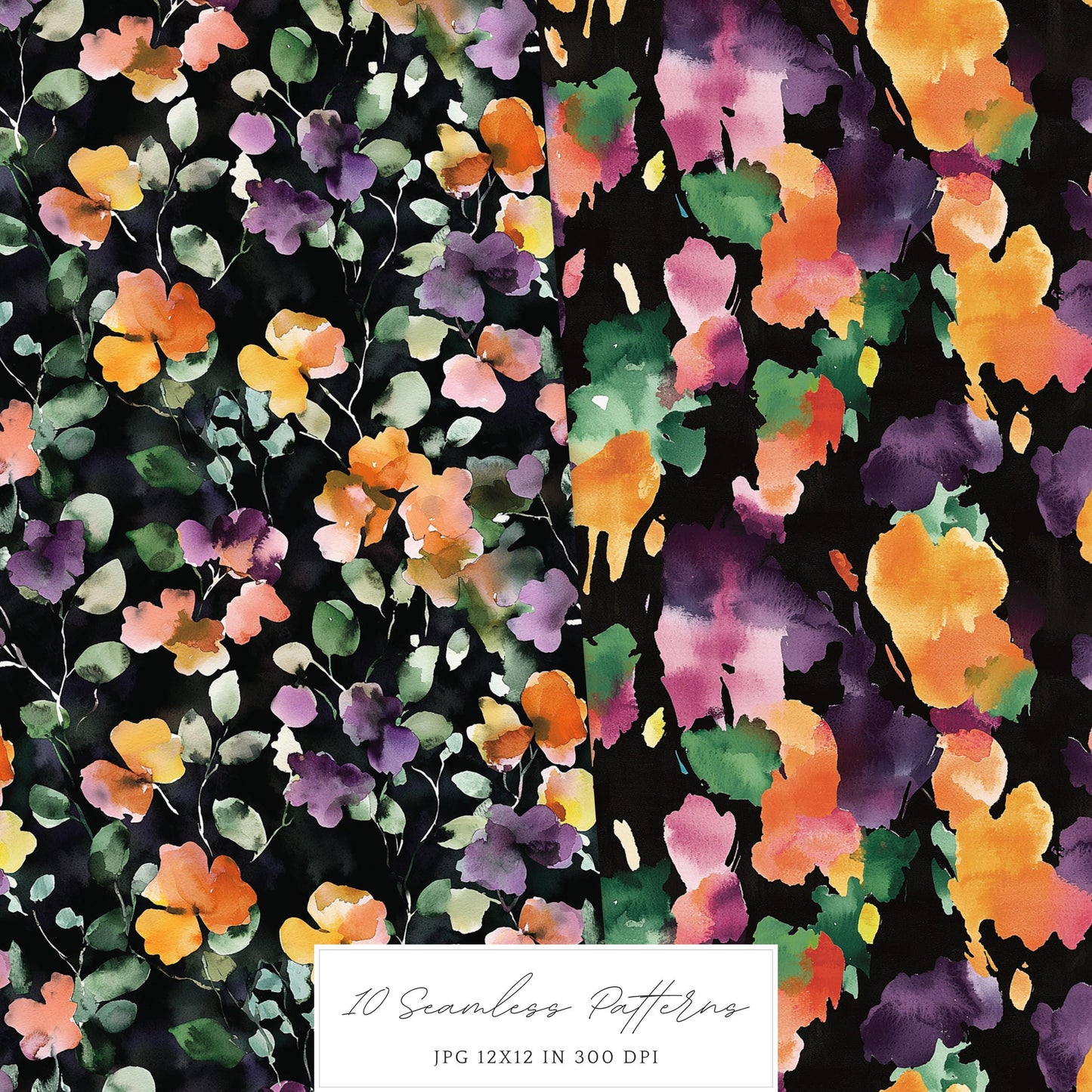 Dark Blooms - Seamless Patterns, Moody Floral, Gothic, Floral | 10 JPEG