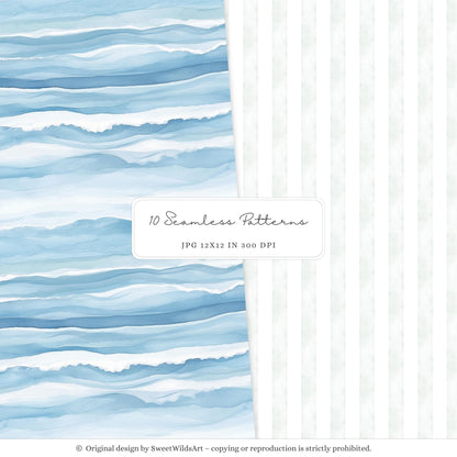 Vacation Vibe - Seamless Patterns, Tropical Beach, Ocean Baby Shower | 10 JPEG