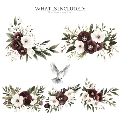 Early Spring - Floral Arrangements Clipart, Moody Flowers | 12 PNG