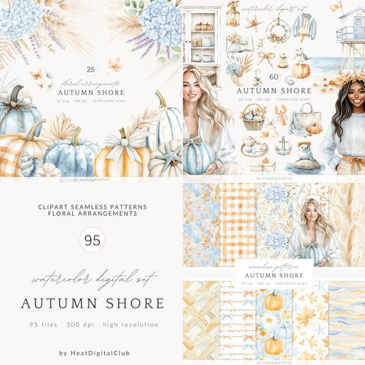 Autumn Shore - Collection Bundle, Coastal Clipart, Ocean, Cottagecore | 95 PNG/JPEG