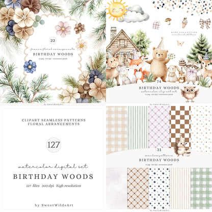 Birthday Woods - Collection Bundle, Woodland Animals , Cute Baby | 127 PNG/JPEG