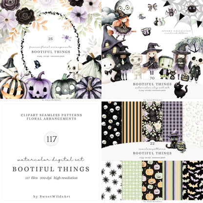 Bootiful Things - Collection Bundle, Cute Halloween, Witch, Ghosts | 117 PNG/JPEG