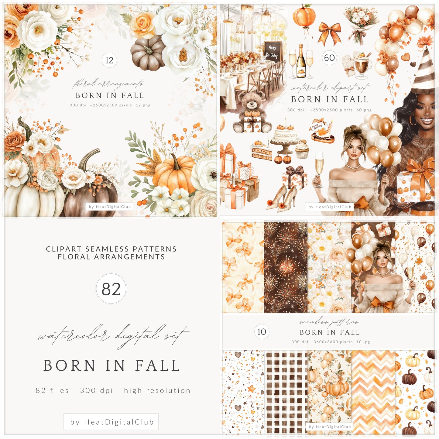 Born In Fall - Collection Bundle, Birthday Girl, Autumn, Cakes & Gifts, Birthday | 82 PNG/JPEG