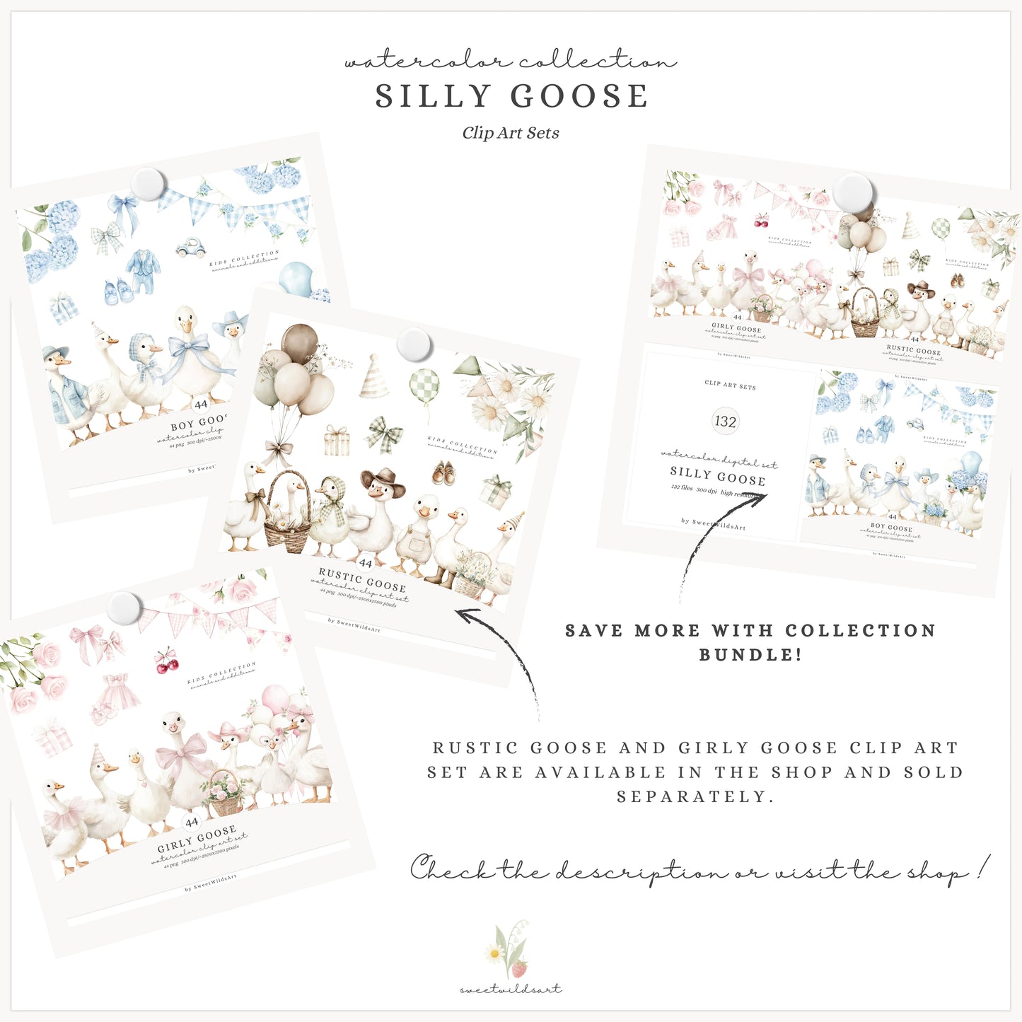 Boy Goose - Clipart, Blue Silly Goose, Coquette Nursery, Birthday | 44 PNG