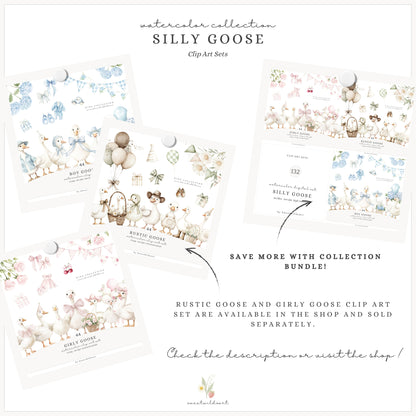 Boy Goose - Clipart, Blue Silly Goose, Coquette Nursery, Birthday | 44 PNG
