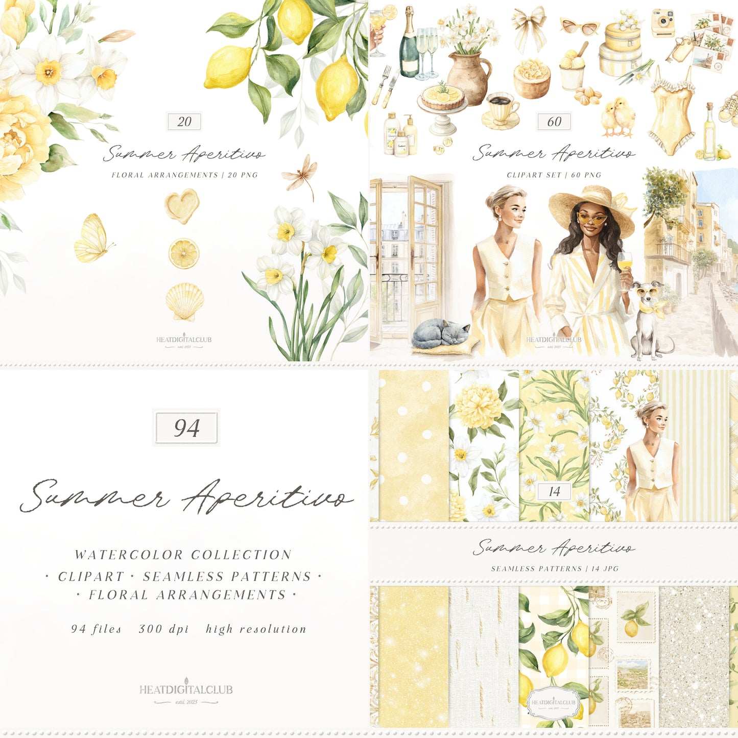 Summer Aperitivo - Clipart Bundle, Italian Lemon, Limoncello Aesthetic, Mediterranean Travel | 94 PNG/JPEG