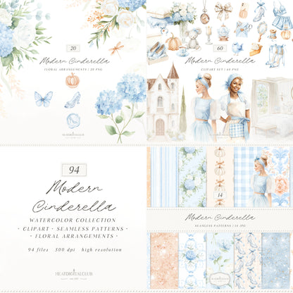 Modern Cinderella - Clipart Bundle, Cottagecore, Fantasy, Cinderella Clip art, Fairytale | 94 PNG/JPEG