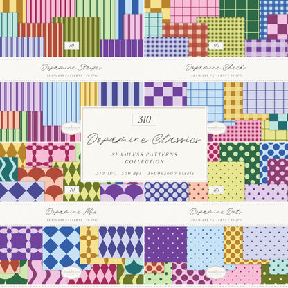 Dopamine Classics - Colorful Seamless Patterns Bundle, Geometric Paper Collection | 310 JPEG