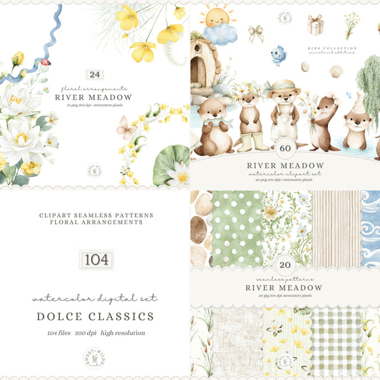 River Meadow - Otter Clipart Bundle, Cute River Animals, Baby Otter, Woodland Nursery, Spring | 104 PNG/JPEG