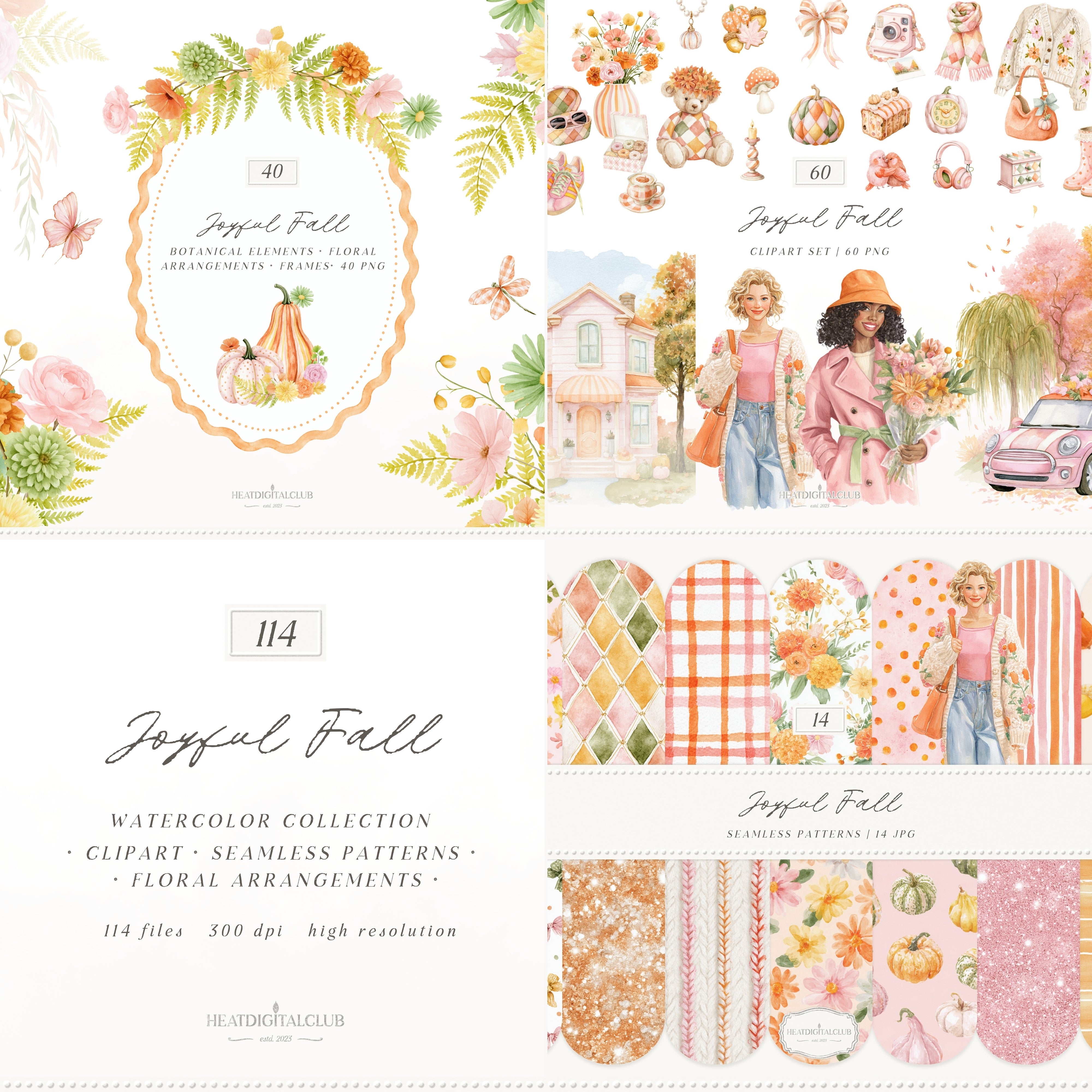 Joyful Fall - Clipart Bundle, Bright Autumn PNG, Cozy Autumn