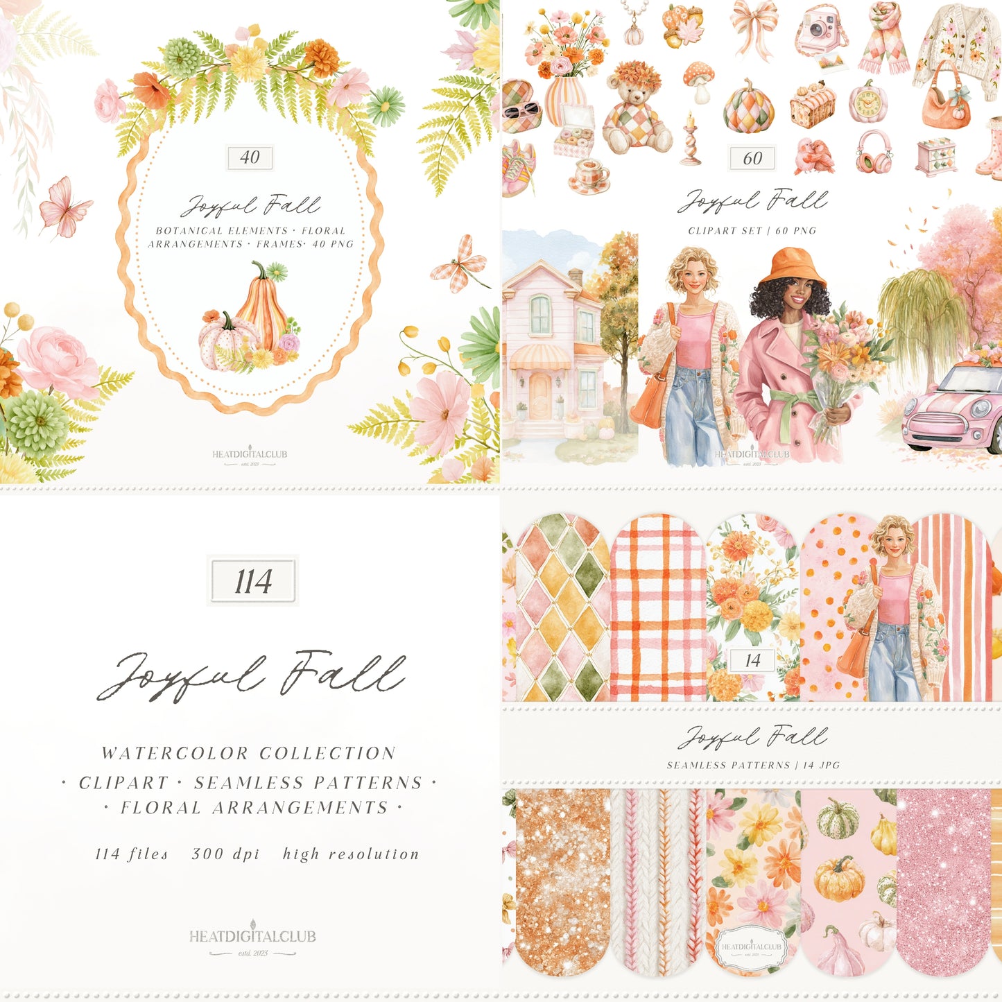 Joyful Fall - Clipart Bundle, Bright Autumn PNG, Cozy Autumn Clipart, Colorful Fall | 114 PNG/JPEG