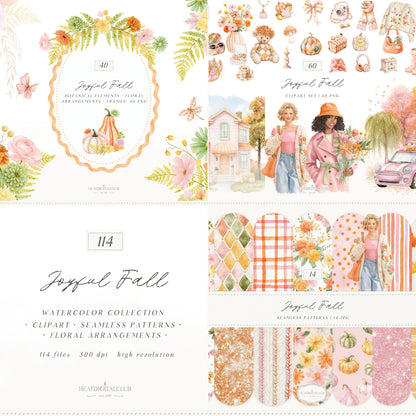 Joyful Fall - Clipart Bundle, Bright Autumn PNG, Cozy Autumn Clipart, Colorful Fall | 114 PNG/JPEG