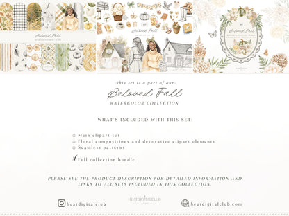 Beloved Fall - Autumn Clipart Bundle, Fall Clipart & Patterns, Floral Set, Cozy Fall Graphics | 114 PNG/JPEG