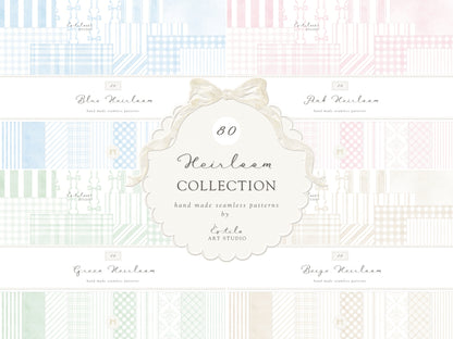 Heirloom - Seamless Patterns Collection, Classic Stripe Gingham Damask Bows, Elegant Digital Paper | 80 JPEG