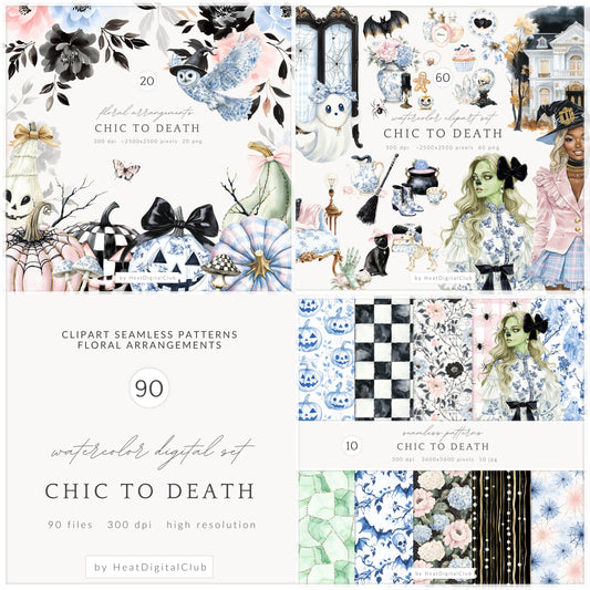 Chic to Death - Collection Bundle, Grandmillennial Halloween, Cottagecore | 90 PNG/JPEG