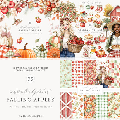 Falling Apples - Collection Bundle, Cozy Autumn Farm, Pumpkins | 95 PNG/JPEG