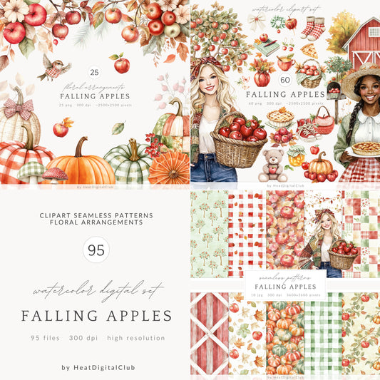 Falling Apples - Collection Bundle, Cozy Autumn Farm, Pumpkins | 95 PNG/JPEG