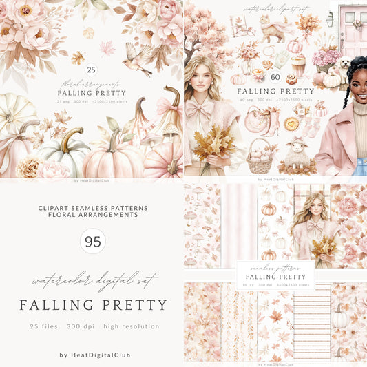 Falling Pretty - Collection Bundle, Autumn, Pink Pumpkins, Cozy, Coquette | 95 PNG/JPEG