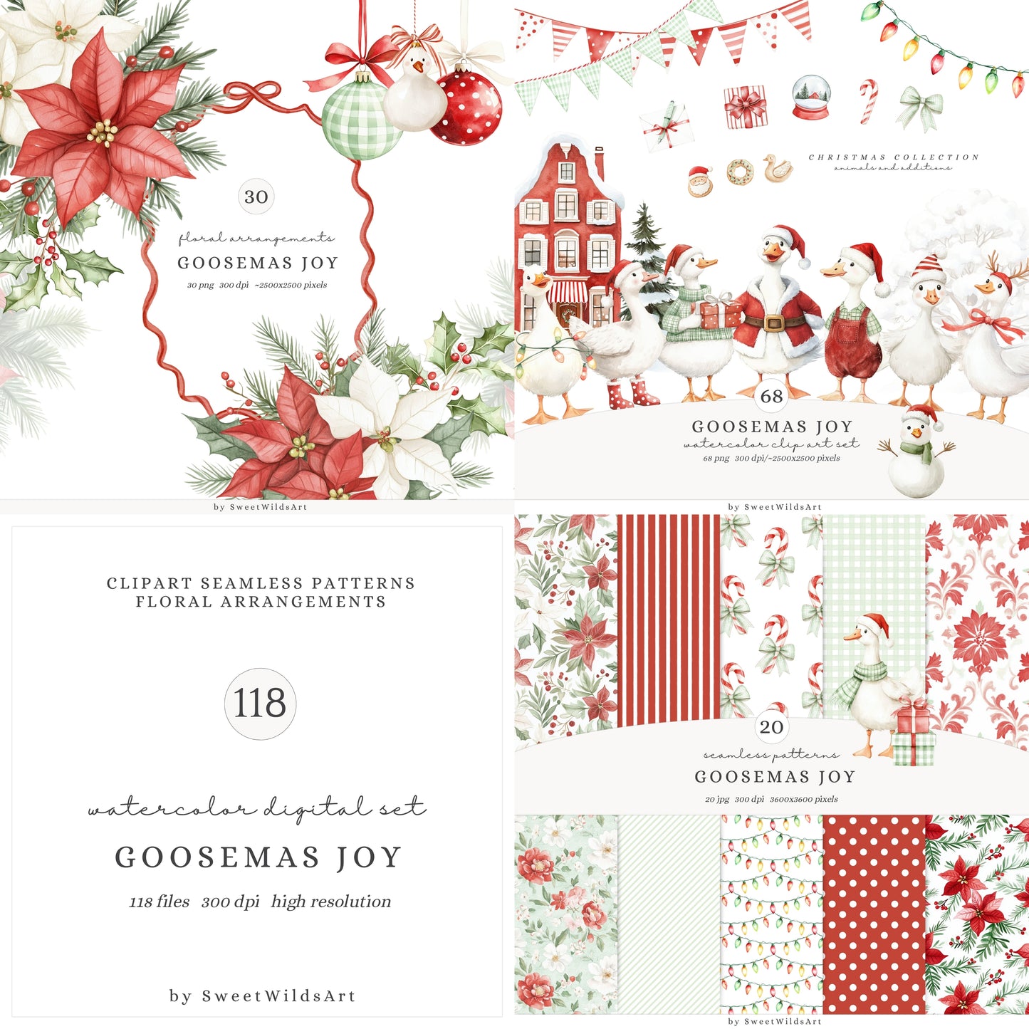 Goosemas Joy - Christmas Clipart Bundle, Cute Silly Goose, Holiday Geese, Baby Shower | 118 PNG/JPEG