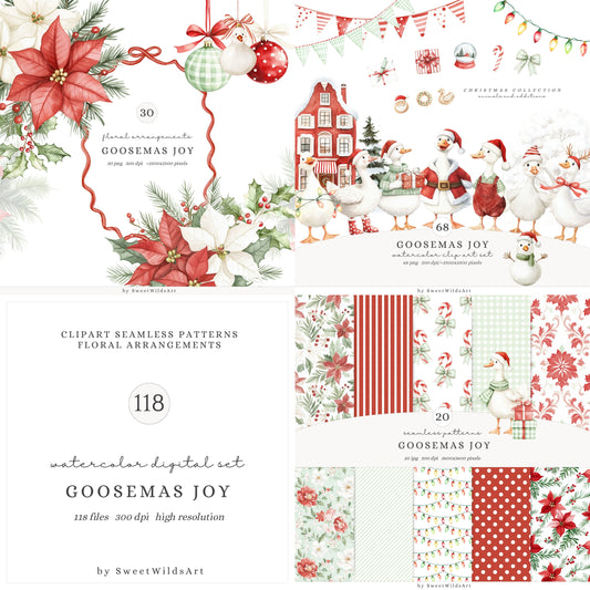 Goosemas Joy - Christmas Clipart Bundle, Cute Silly Goose, Holiday Geese, Baby Shower | 118 PNG/JPEG