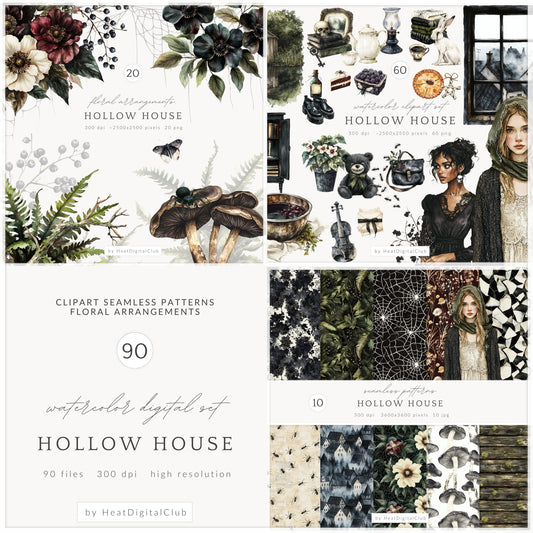Hollow House - Collection Bundle, Dark Cottagecore, Gothic, Halloween | 90 PNG/JPEG