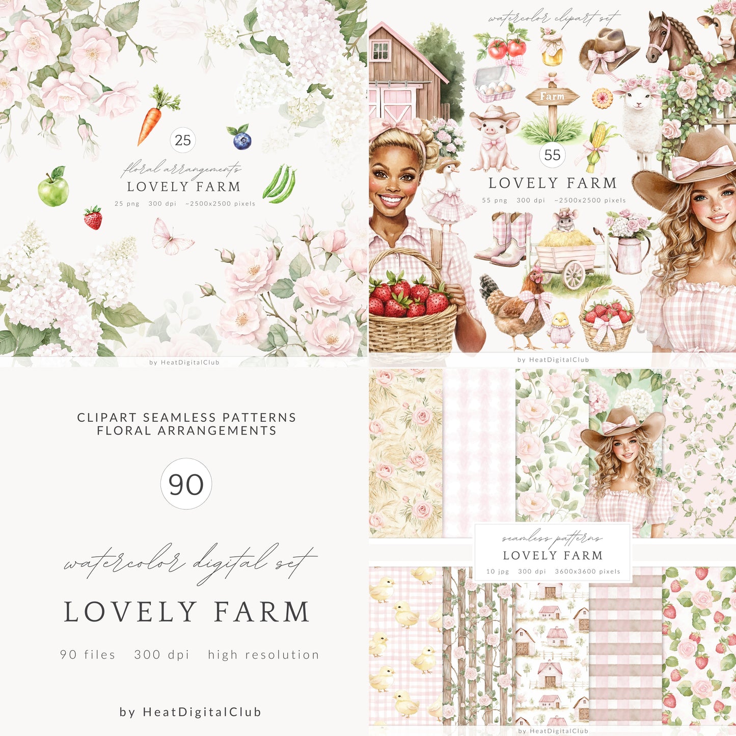 Lovely Farm - Collection Bundle, Coquette Farm Girl, Pink Country | 90 PNG/JPEG
