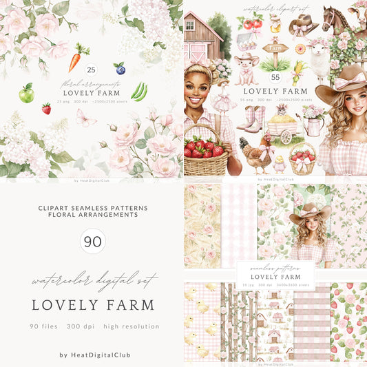 Lovely Farm - Collection Bundle, Coquette Farm Girl, Pink Country | 90 PNG/JPEG