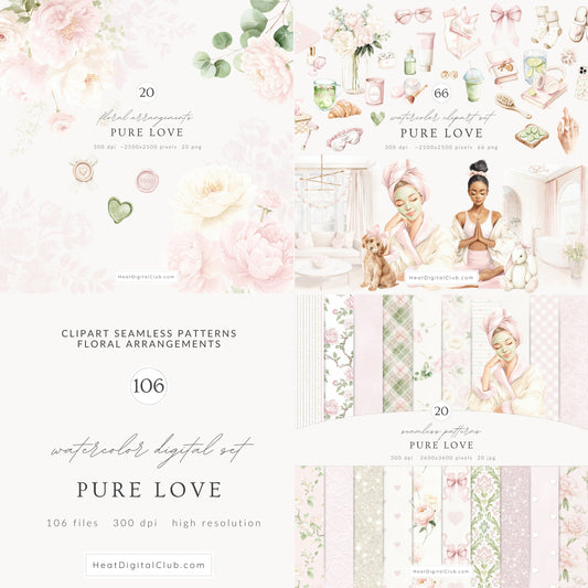 Pure Love - Collection Bundle, Self Love, Wellness Spa Coquette, Valentines Day, Feminine | 106 PNG/JPEG