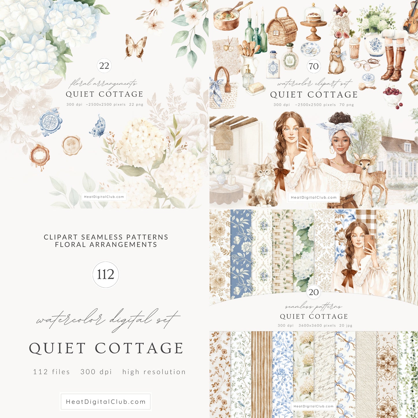 Quiet Cottage - Bundle Clipart, French Country Cottagecore, Rustic Vintage Aesthetic | 112 PNG/JPEG