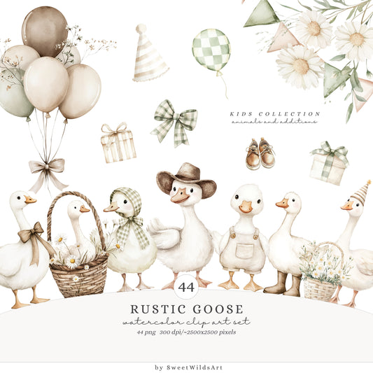 Rustic Goose - Silly Goose, Boho Nursery, Baby Shower, Vintage Cottagecore | 44 PNG