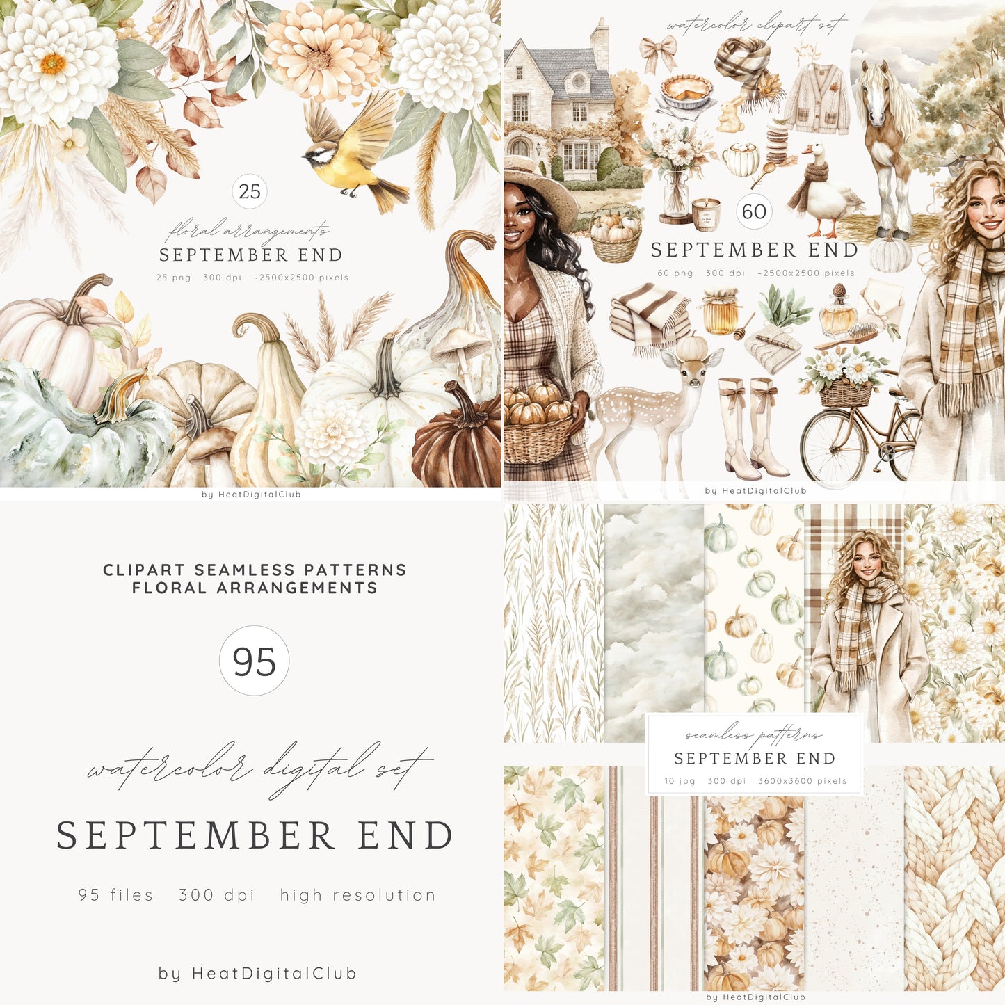 September End - Collection Bundle, Neutral Cozy Fall, Pumpkins | 95 PNG/JPEG