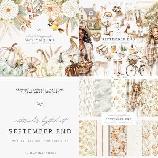 September End - Collection Bundle, Neutral Cozy Fall, Pumpkins | 95 PNG/JPEG