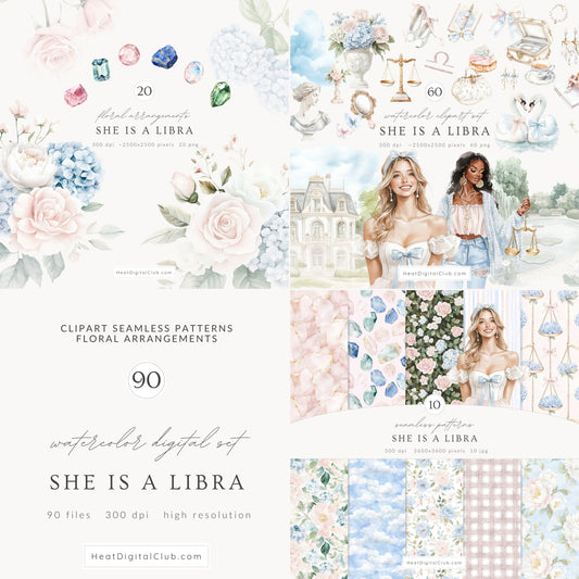 She is a Libra - Collection Bundle, Balance Scales, Feminine Zodiac, Astrology | 90 PNG/JPEG