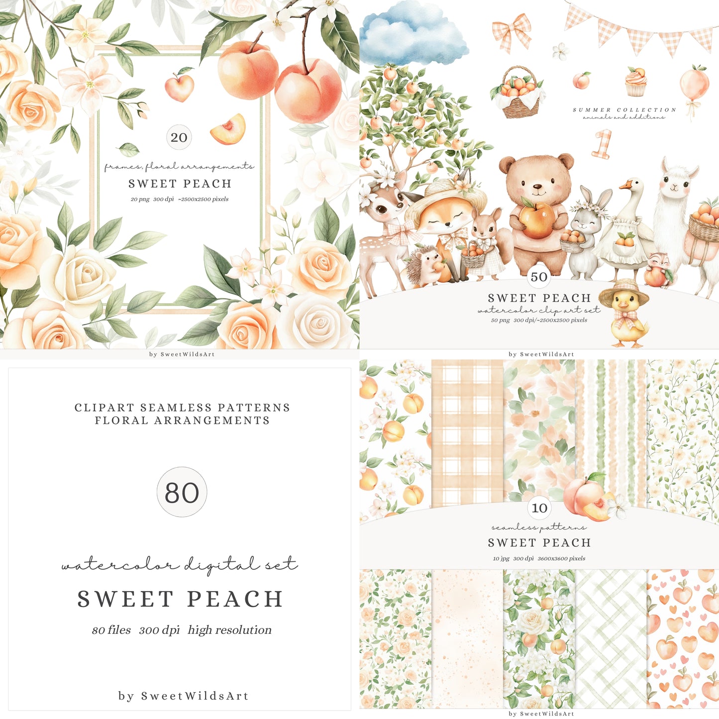 Sweet Peach - Collection Bundle, Cute Animals, Birthday, Summer | 80 PNG/JPEG