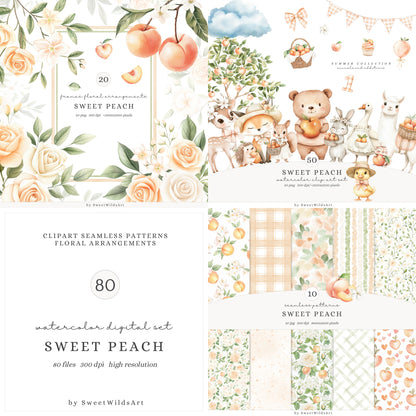 Sweet Peach - Collection Bundle, Cute Animals, Birthday, Summer | 80 PNG/JPEG