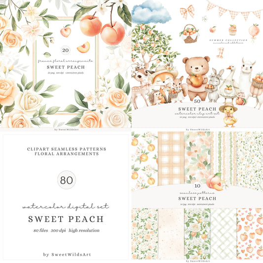 Sweet Peach - Collection Bundle, Cute Animals, Birthday, Summer | 80 PNG/JPEG