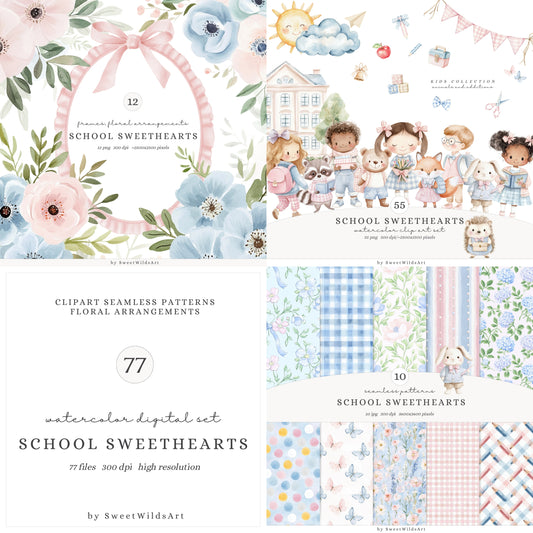 School Sweethearts - Back to School Collection Bundle, Grandmillennial | 77 PNG/JPEG