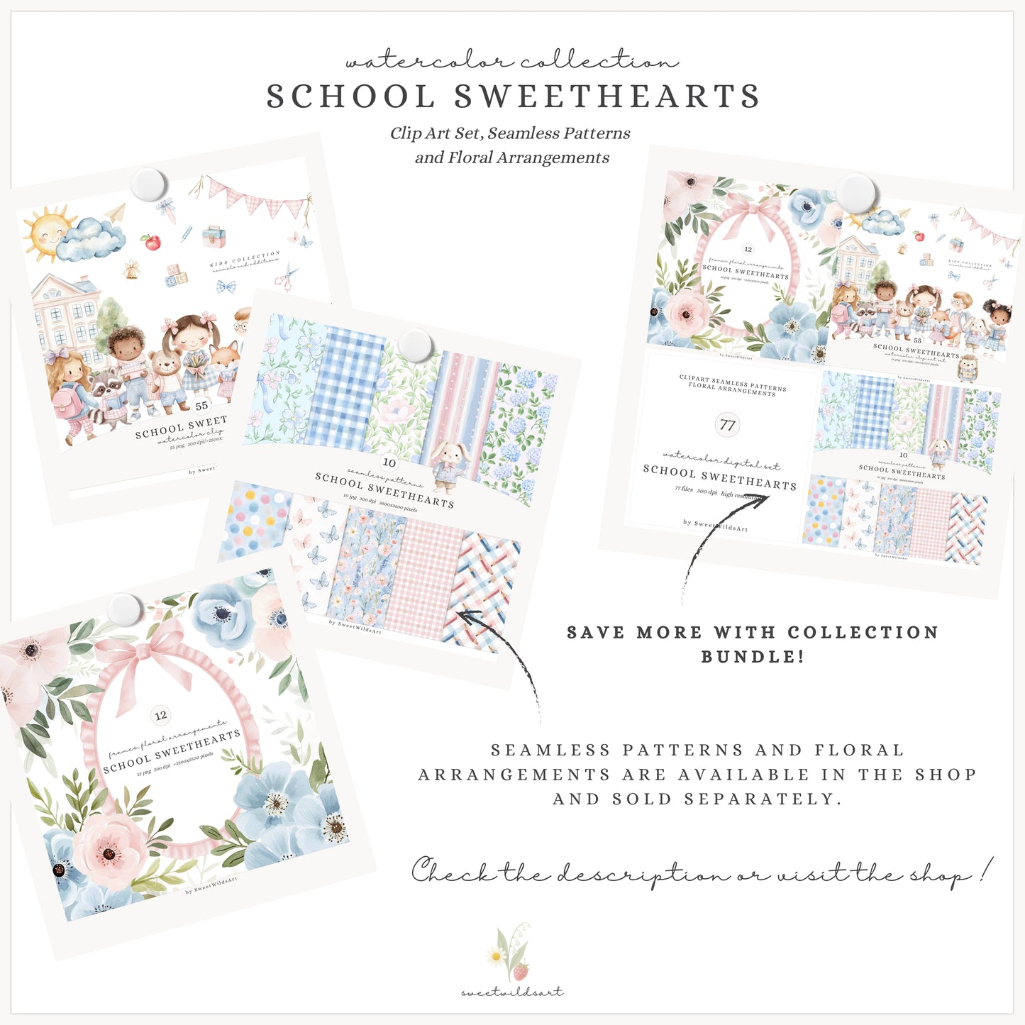 School Sweethearts - Back to School, Grandmillennial, Cute Kids and Animals | 55 PNG