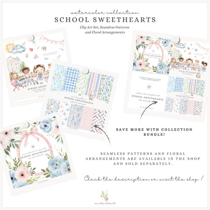 School Sweethearts - Back to School, Grandmillennial, Cute Kids and Animals | 55 PNG