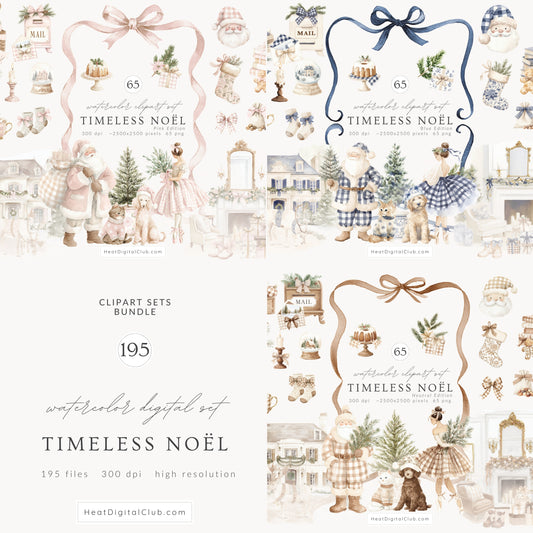 Timeless Noël - Cozy Winter Clipart Bundle, Christmas, Grandmillennial Cottagecore | 195 PNG/JPEG